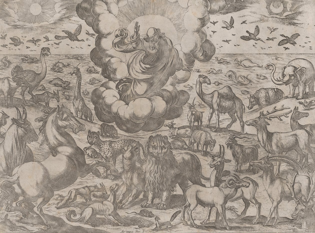 God die de dieren schept, ca. 1590-1630 door Antonio Tempesta