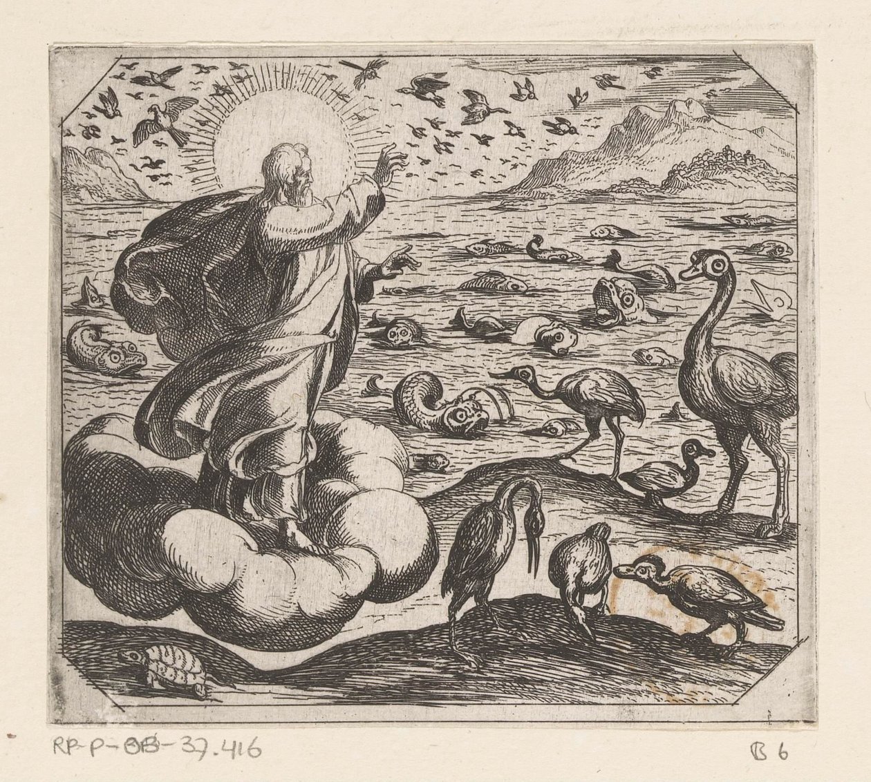 God schept de vogels en de vissen door Antonio Tempesta