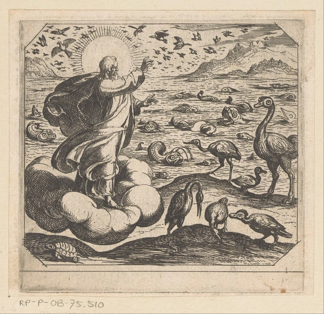 God schept de vogels en de vissen door Antonio Tempesta