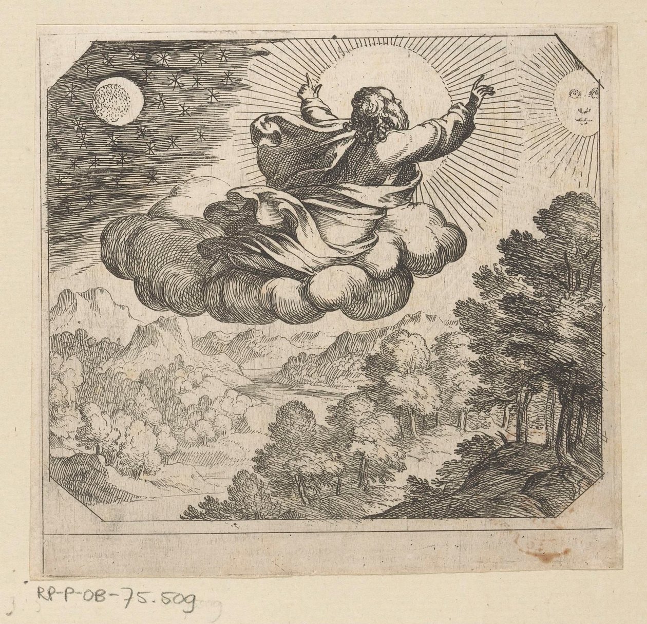 God schept de zon, de maan en de sterren (De schepping) door Antonio Tempesta