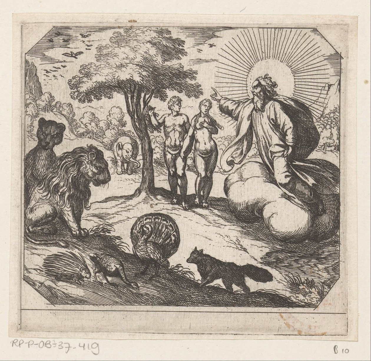 God verbiedt Adam en Eva van de boom der kennis te eten door Antonio Tempesta