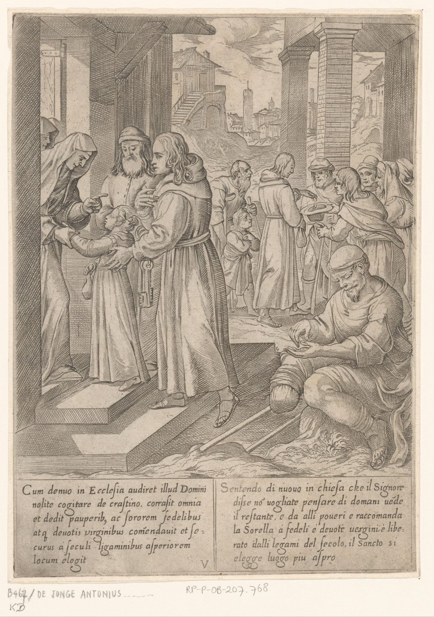 H. Antonius brengt zijn zusje bij de nonnen Het leven van de heilige Antonius de Grote (serietitel) door Antonio Tempesta