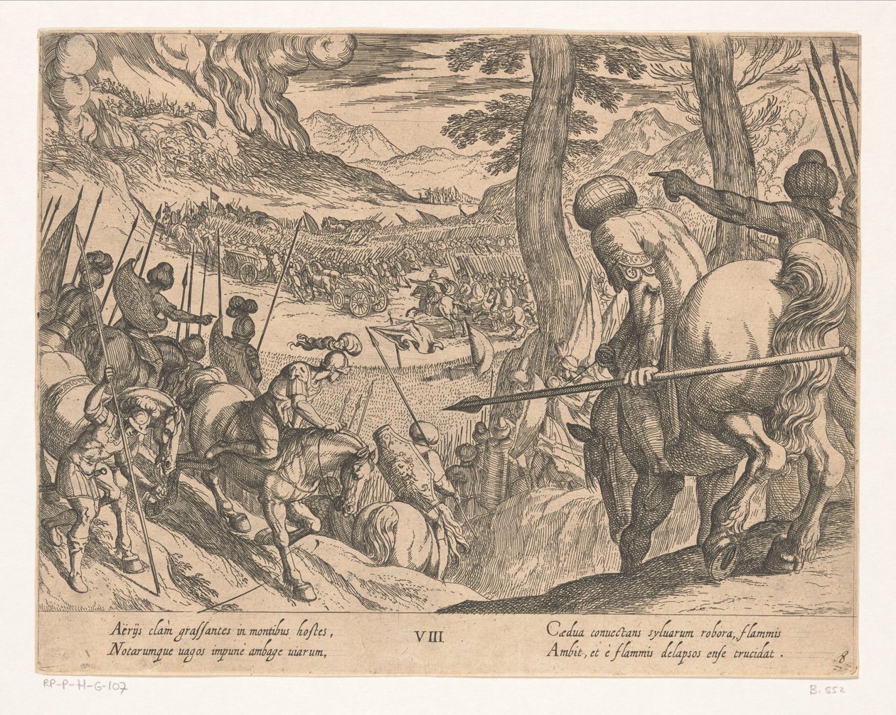 Het leger van Alexander de Grote sluit de vijandelijke troepen in met vuur door Antonio Tempesta
