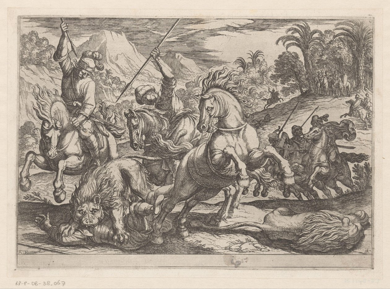 Jacht op leeuwen door Antonio Tempesta
