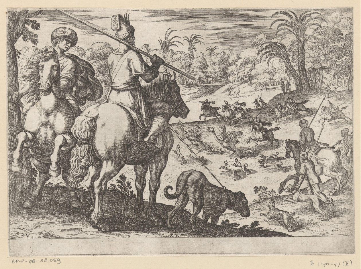 Jacht op struisvogels door Antonio Tempesta
