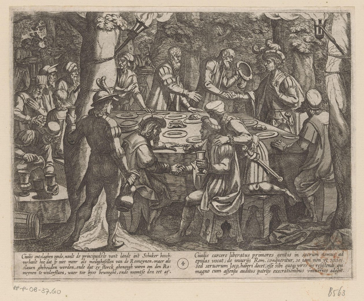 Julius Civilis vertelt de Nederlandse ouderen dat ze door de Romeinen als slaven behandeld worden door Antonio Tempesta