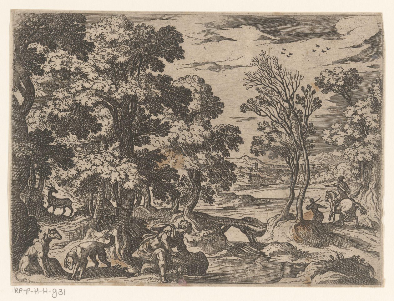 Landschap met Narcissus door Antonio Tempesta