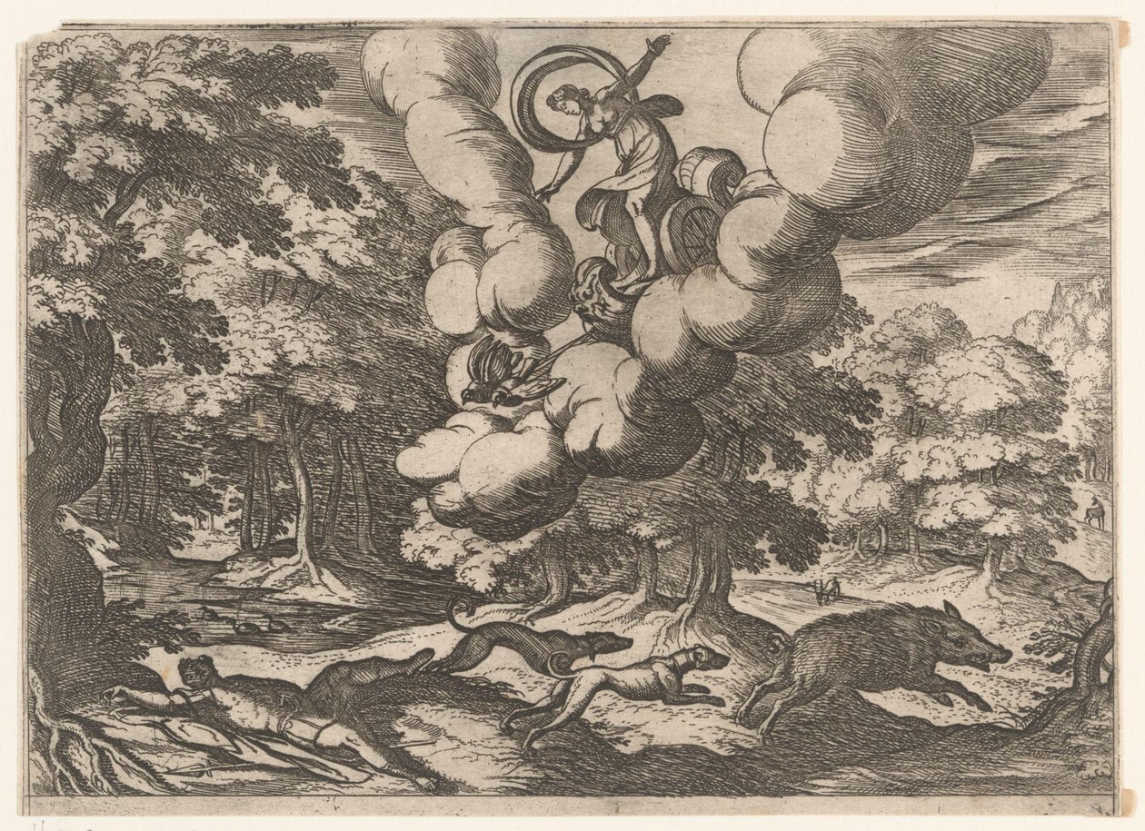 Landschap met de dood van Adonis door Antonio Tempesta