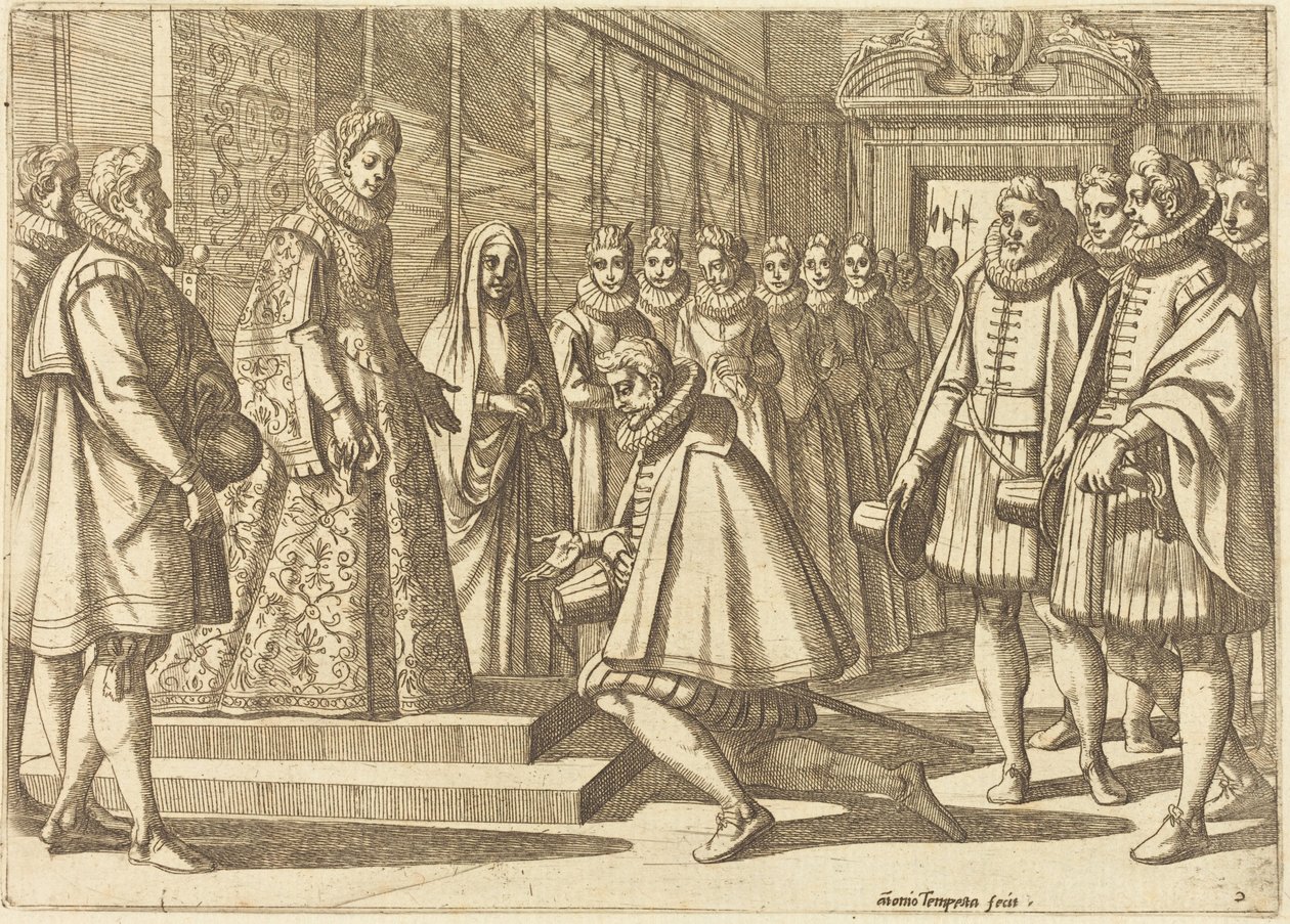 Filips van Spanje voor Margaretha van Oostenrijk door Antonio Tempesta