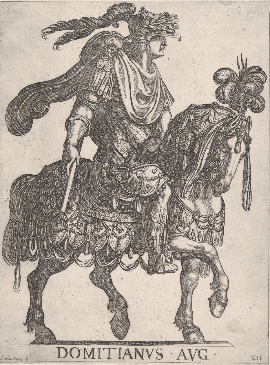 Plaat 12: Keizer Domitianus te paard naar rechts uit de 