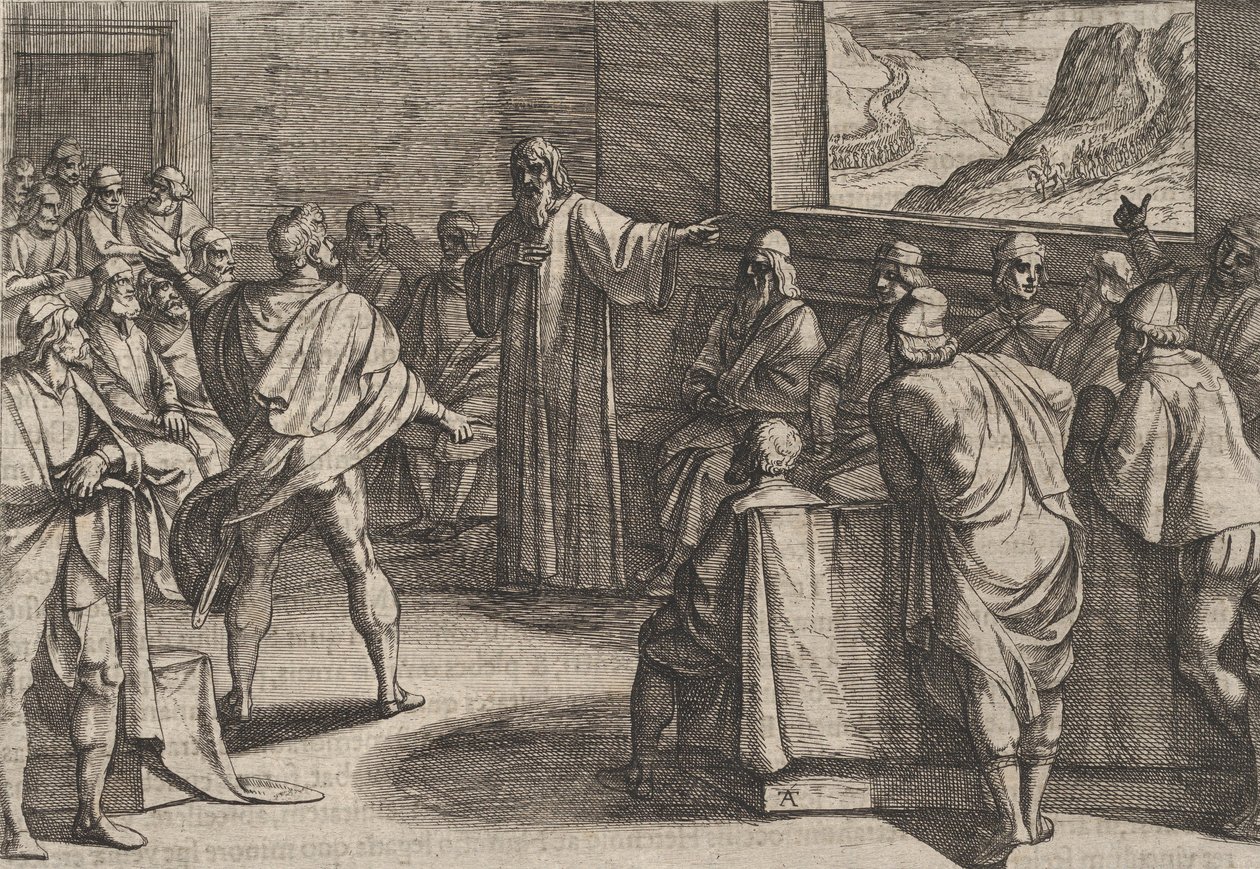 Plaat 23: Conferentie over Welke Stappen te Nemen bij de Nadering van Nieuwe Romeinse Troepen, 1611 door Antonio Tempesta