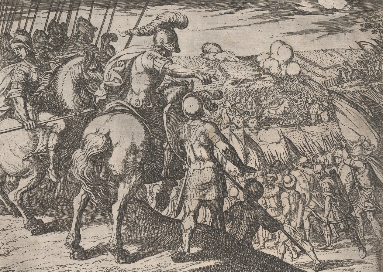 Plaat 5: Alexander die een Slag Leidt, uit De Daden van Alexander de Grote door Antonio Tempesta