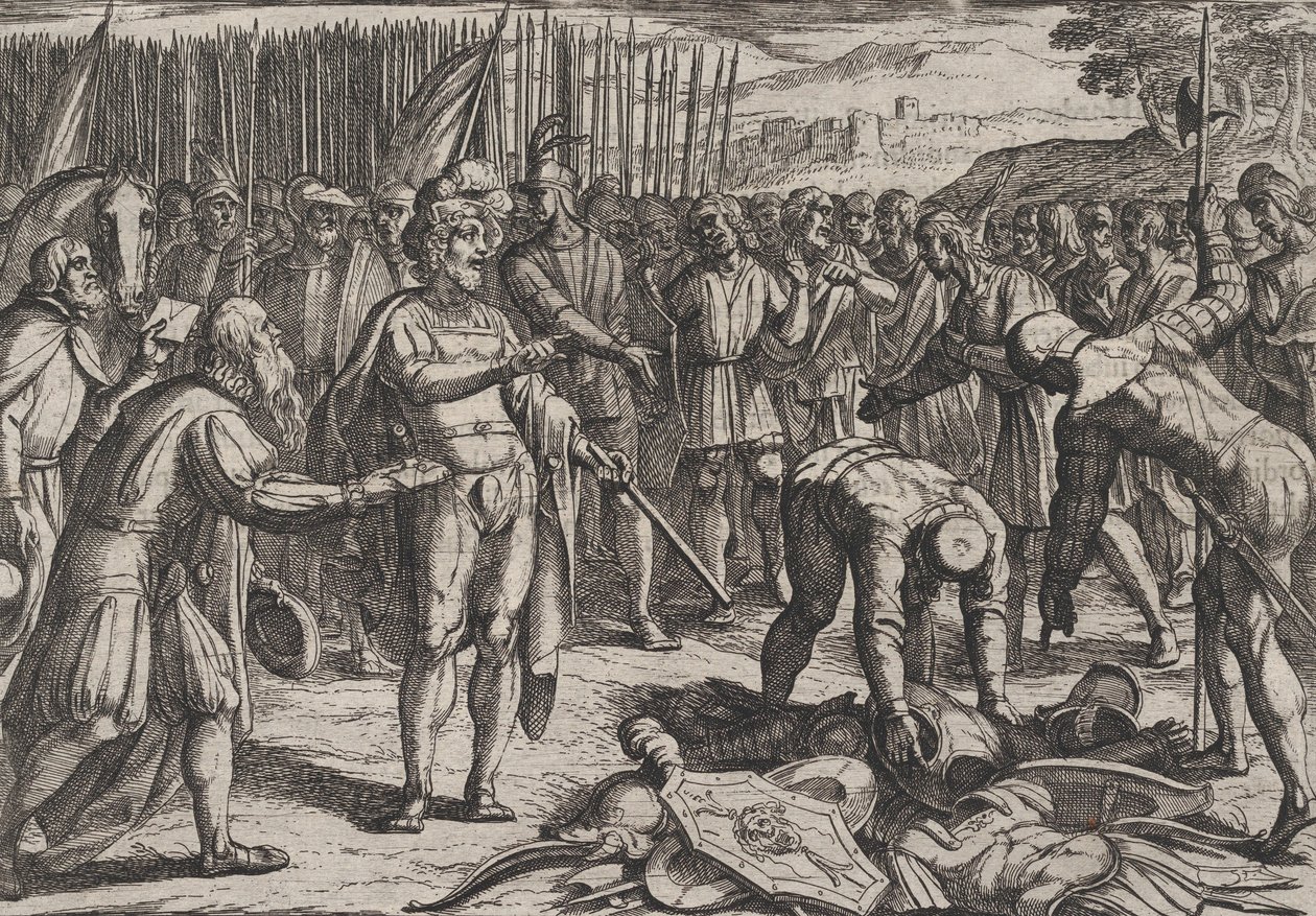 Plaat 7: Duitse Gezanten Bezoeken Civilis, uit De Oorlog van de Romeinen Tegen de Bataven Ro... door Antonio Tempesta