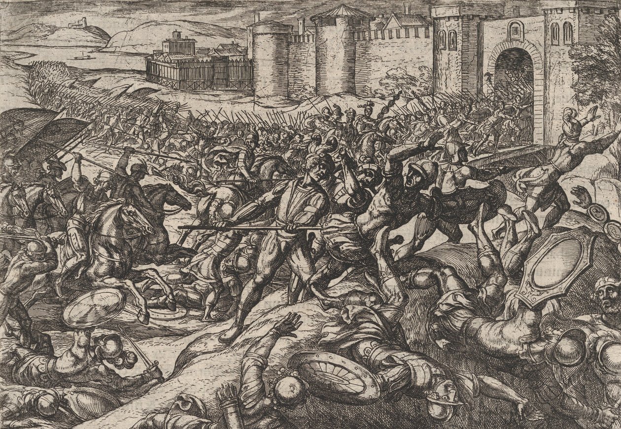 De Romeinen Verslagen door de Nederlandse Troepen bij Bonna, uit De Oorlog van de Romeinen Tegen... door Antonio Tempesta