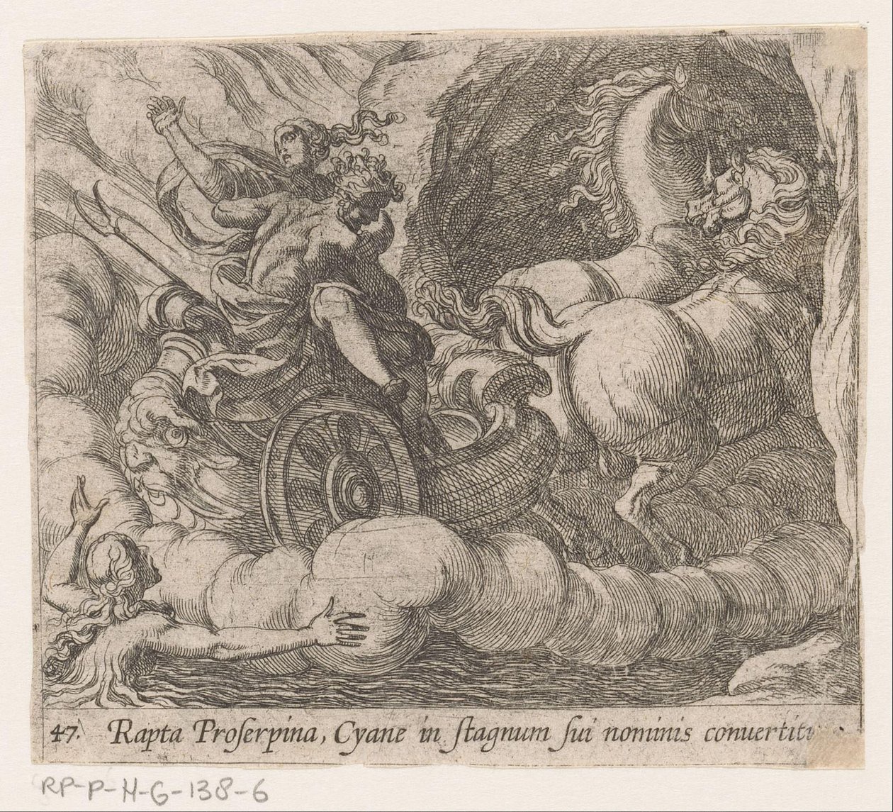 Pluto voert Proserpina langs de nimf Cyane door Antonio Tempesta