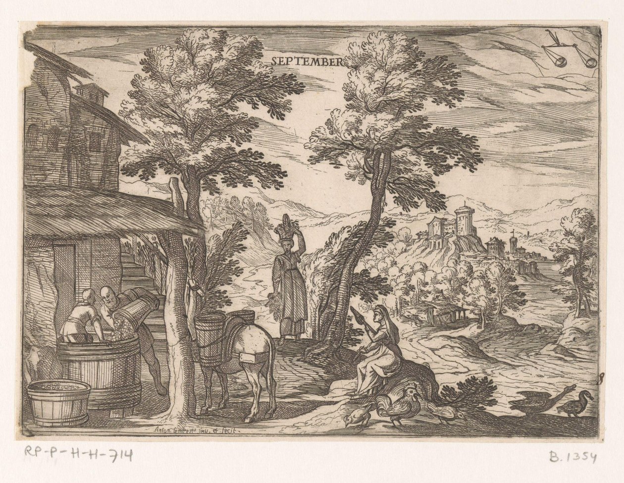 September: wijn maken (weegschaal) door Antonio Tempesta
