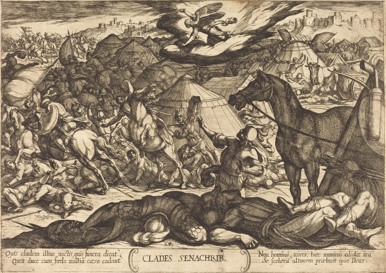 De vernietigende engel overwint het leger van Sanherib door Antonio Tempesta