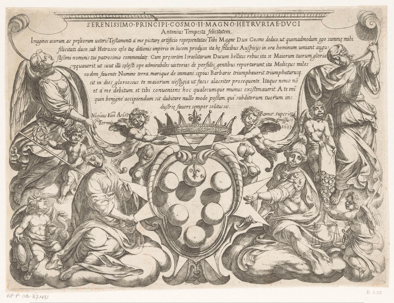 Titelprent met opdracht aan en wapen van Cosimo II de