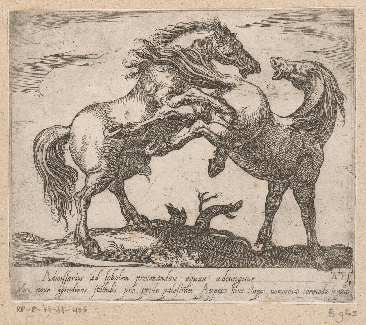 Twee parende paarden door Antonio Tempesta