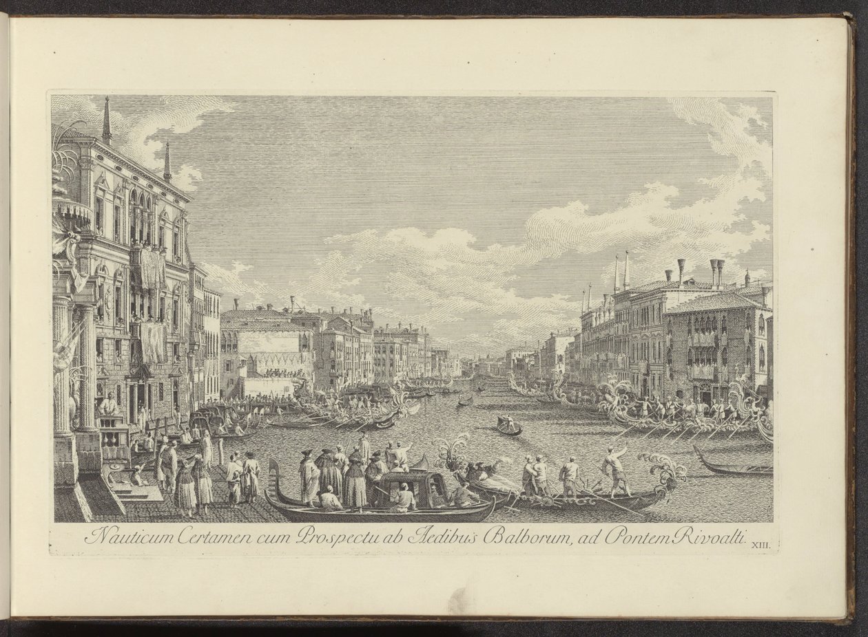 Gezicht op het Canal Grande te Venetië waar de Regata plaatsvindt door Antonio Visentini