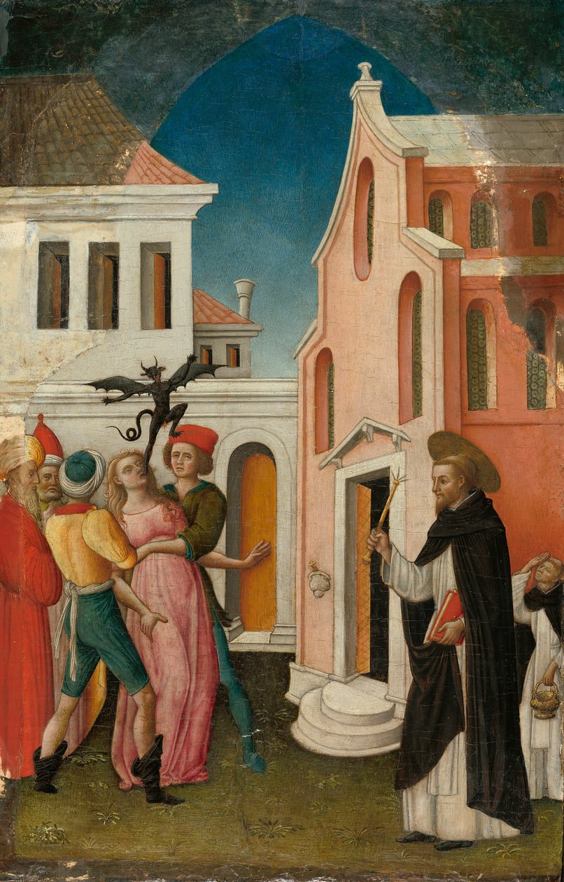 Sint Petrus Martelaar die een Door een Duivel Bezeten Vrouw Uitdrijft door Antonio Vivarini
