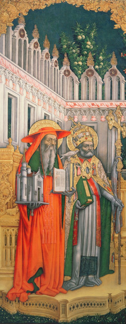 St. Hiëronymus en St. Gregorius, linker paneel van De Maagd op de troon met heiligen Hiëronymus, Gregorius, Ambrosius en Augustinus, 1446 (na restauratie) door Antonio Vivarini