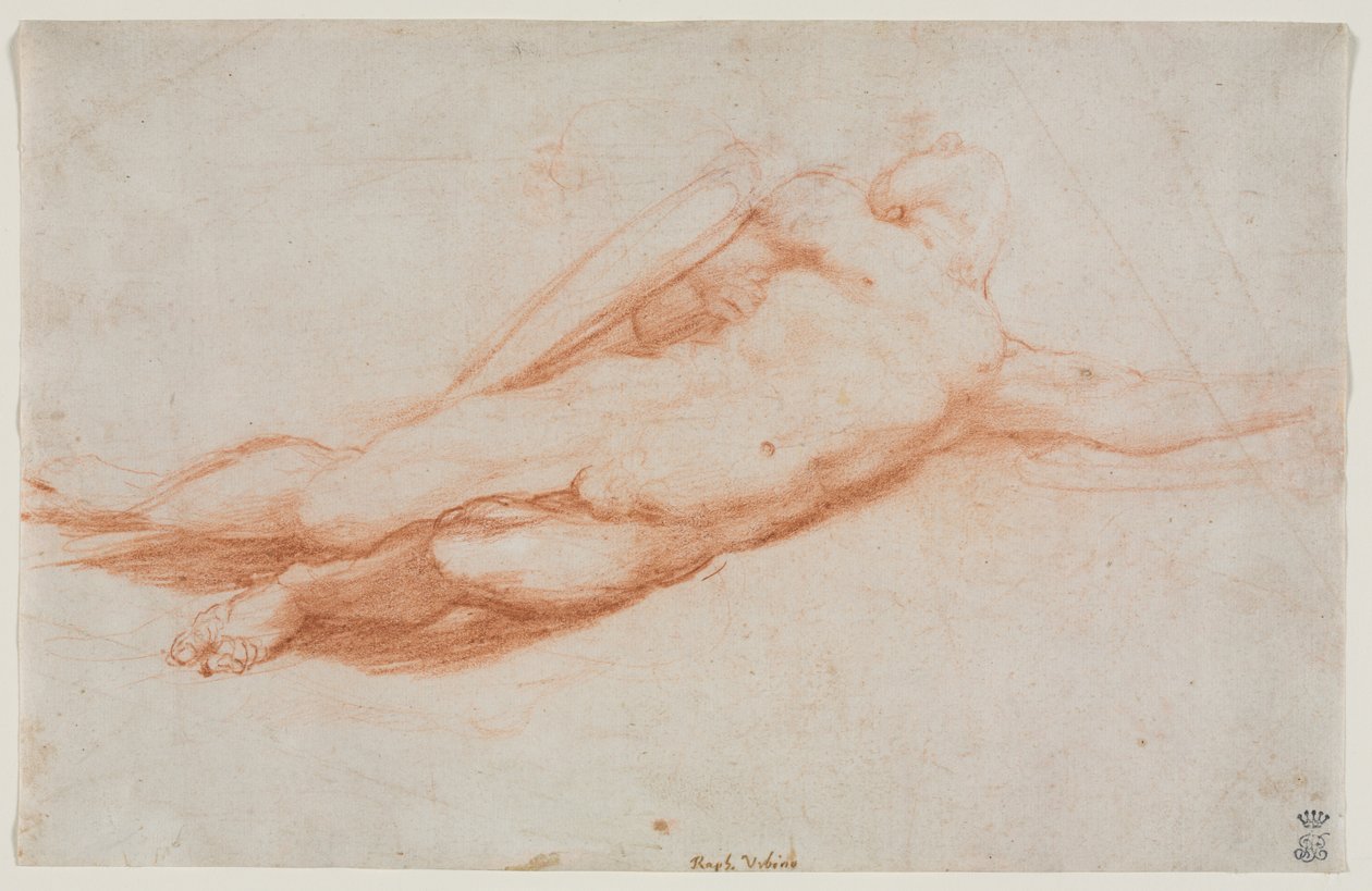 Studie van een gevallen soldaat mogelijk de bekering van Saul (recto) door Antonio da Correggio