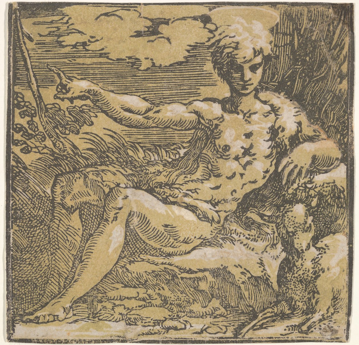 Sint Johannes de Doper in de woestijn, een lam aan zijn zijde, ca. 1527-30 door Antonio da Trento
