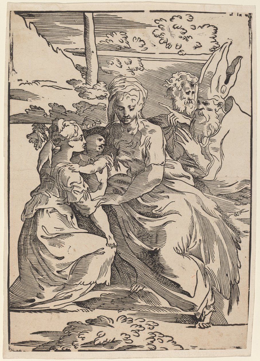 De Heilige Familie met twee heiligen door Antonio da Trento