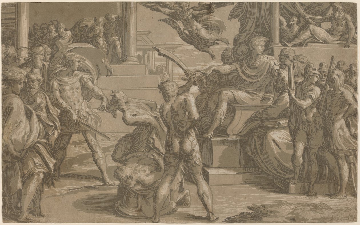 Het martelaarschap van de heiligen Petrus en Paulus [recto], ca. 1530 door Antonio da Trento