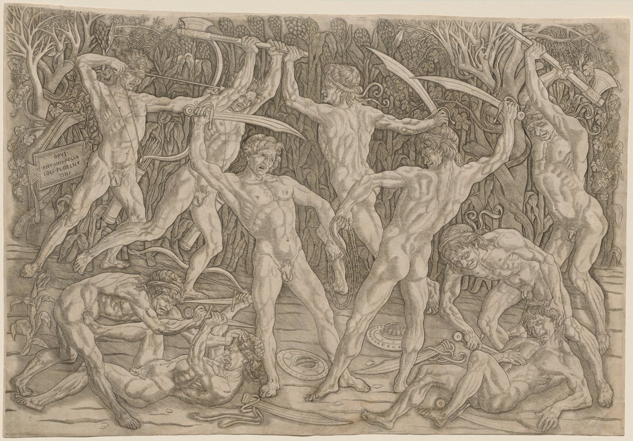 Slag van de Naakten, 1470s-80s door Antonio Pollaiuolo