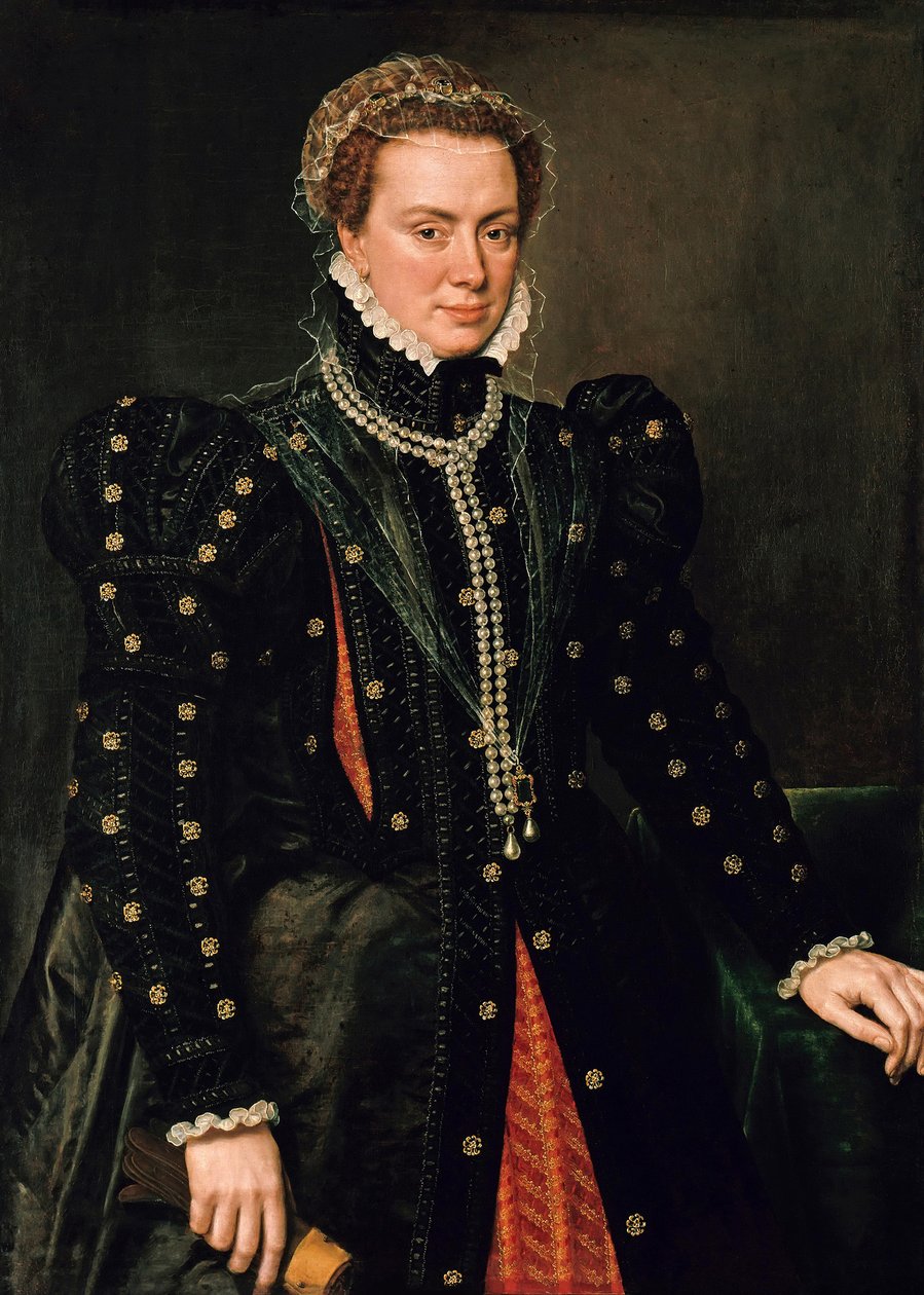 Portret van Margaretha van Parma, hertogin van Parma en gouverneur van de Nederlanden door Antonis Mor
