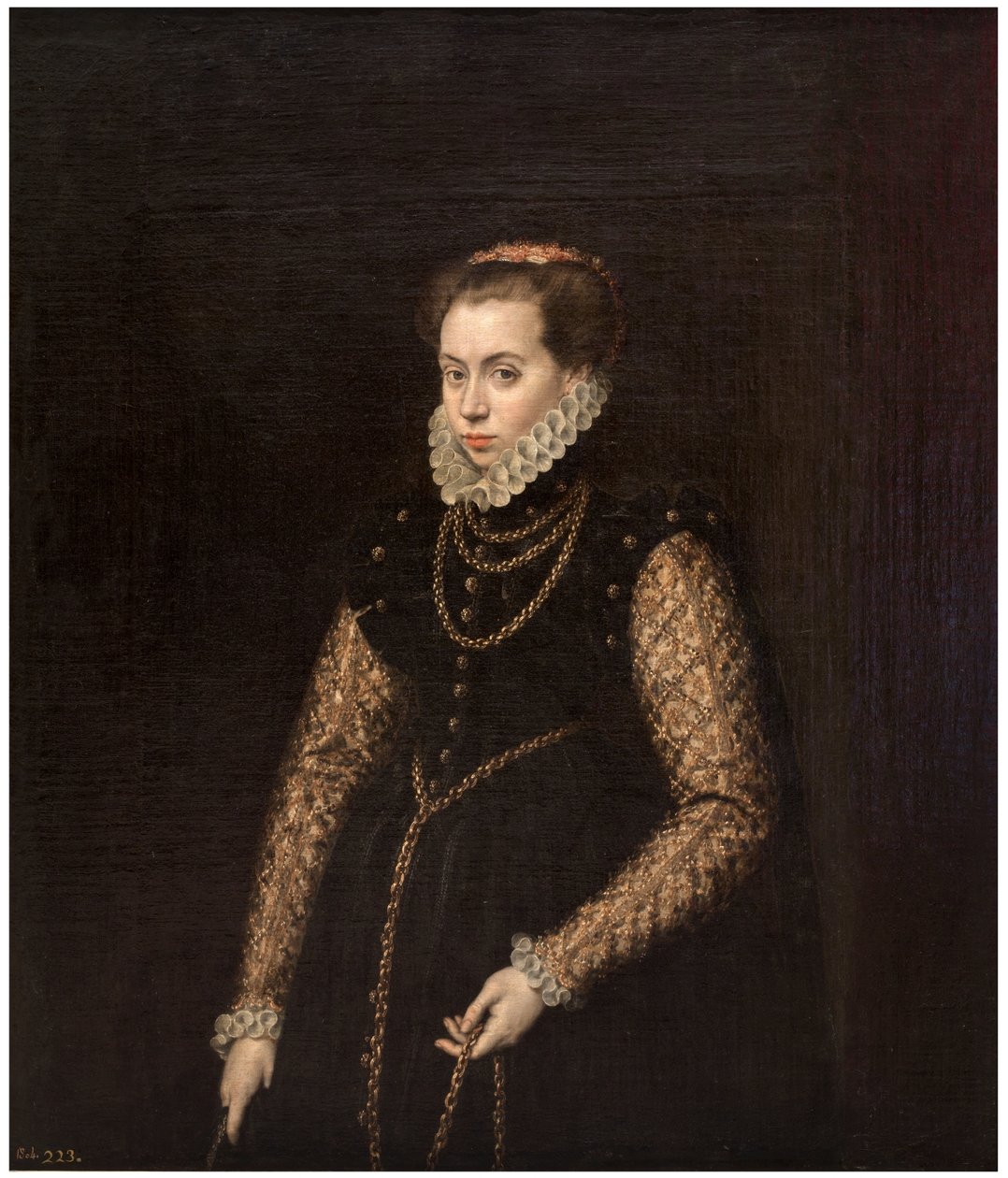 Spaans:  La dama de las cadenas de oro Dame met gouden kettingen door Antonis Mor