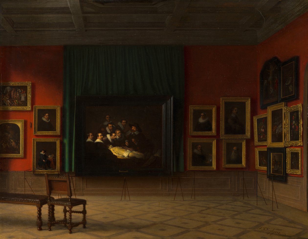 Interieur van de Rembrandtzaal in het Mauritshuis in 1884 door Antoon Francois Heyligers