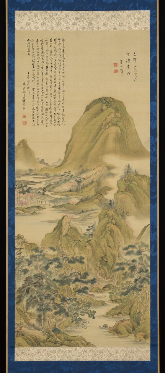 Nach Das Lied vom Pfirsichblütenquell, zugeschrieben Dong Qichang, mit einer Inschrift von Wang Weis Gedicht, zugeschrieben Chen Jiru door Aoki Shukuya