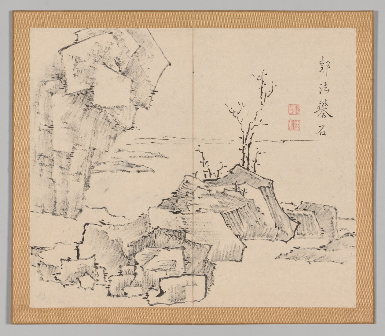 Dubbel album van landschapsstudies na Ikeno Taiga, Volume 1 blad 23, 18e eeuw door Aoki Shukuya