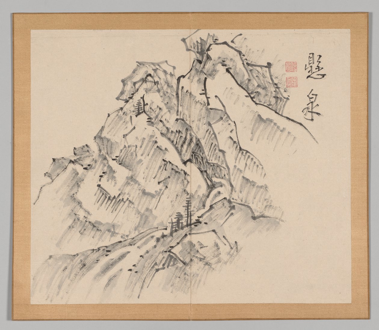 Dubbel album van landschapsstudies na Ikeno Taiga, Volume 1 blad 26, 18e eeuw door Aoki Shukuya