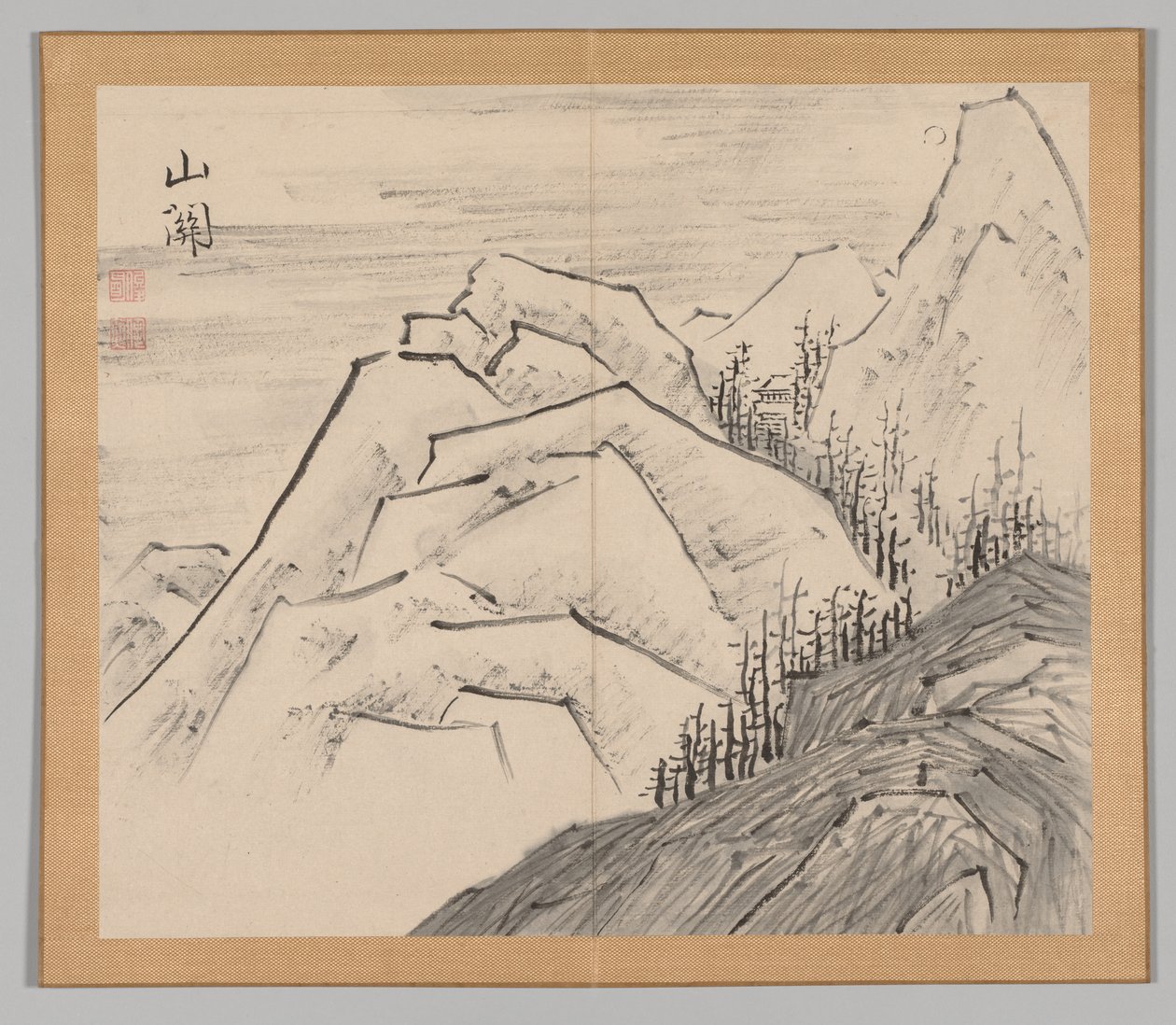Dubbel album van landschapsstudies na Ikeno Taiga, Volume 1 blad 29, 18e eeuw door Aoki Shukuya