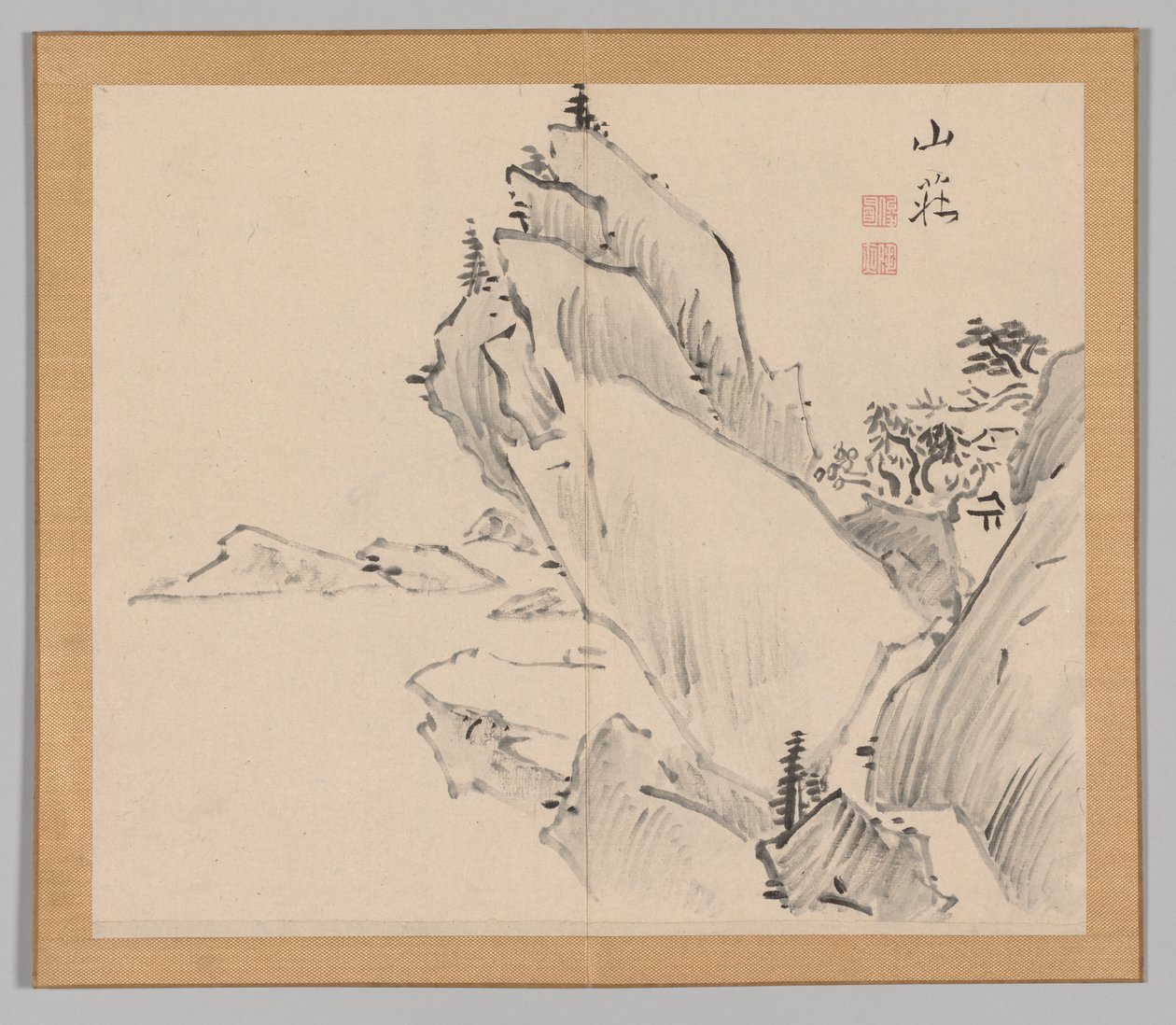 Dubbel Album van Landschapsstudies na Ikeno Taiga, Deel 1 blad 30, 18e eeuw door Aoki Shukuya
