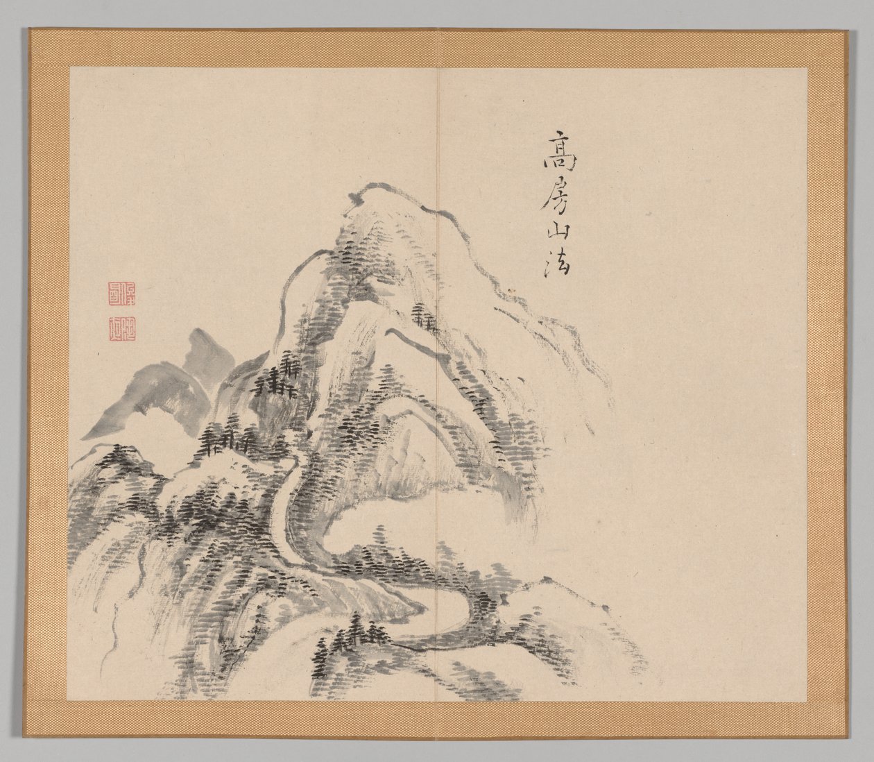 Dubbel album van landschapsstudies na Ikeno Taiga, Volume 1 blad 34, 18e eeuw door Aoki Shukuya