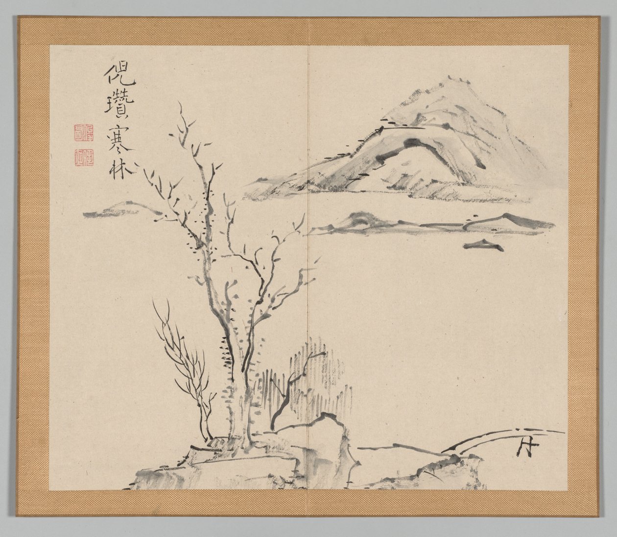 Dubbel album van landschapsstudies na Ikeno Taiga, Volume 2 blad 11, 18e eeuw door Aoki Shukuya