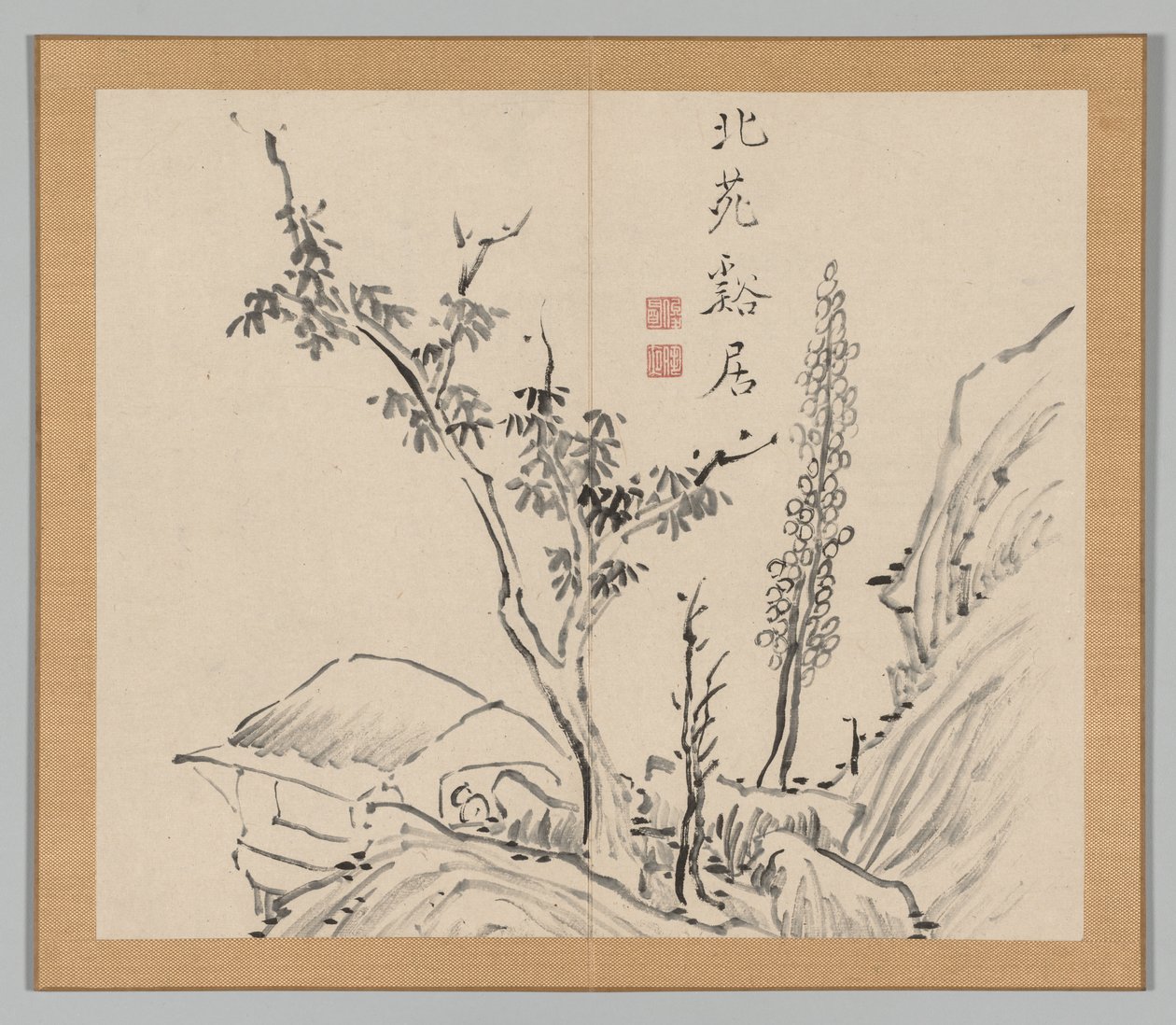 Dubbel Album van Landschapsstudies na Ikeno Taiga, Deel 2 blad 13, 18e eeuw door Aoki Shukuya