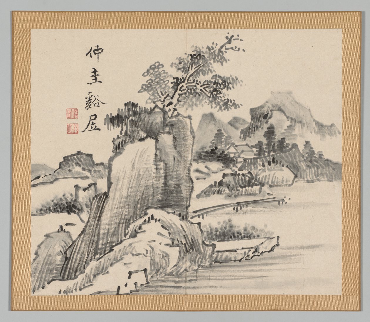 Dubbel Album van Landschapsstudies na Ikeno Taiga, Deel 2 blad 14, 18e eeuw door Aoki Shukuya