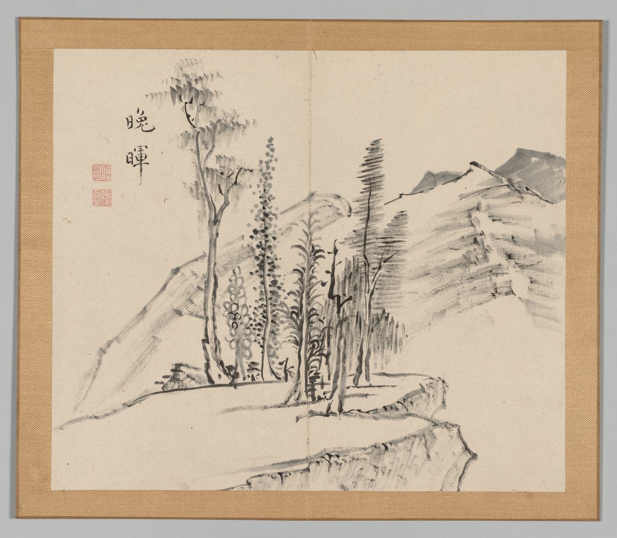 Dubbel album van landschapsstudies naar Ikeno Taiga, Volume 2 blad 21, 18e eeuw door Aoki Shukuya