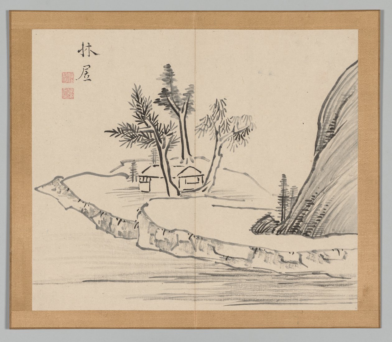 Dubbel album met landschapsstudies naar Ikeno Taiga, Volume 2 blad 22, 18e eeuw door Aoki Shukuya
