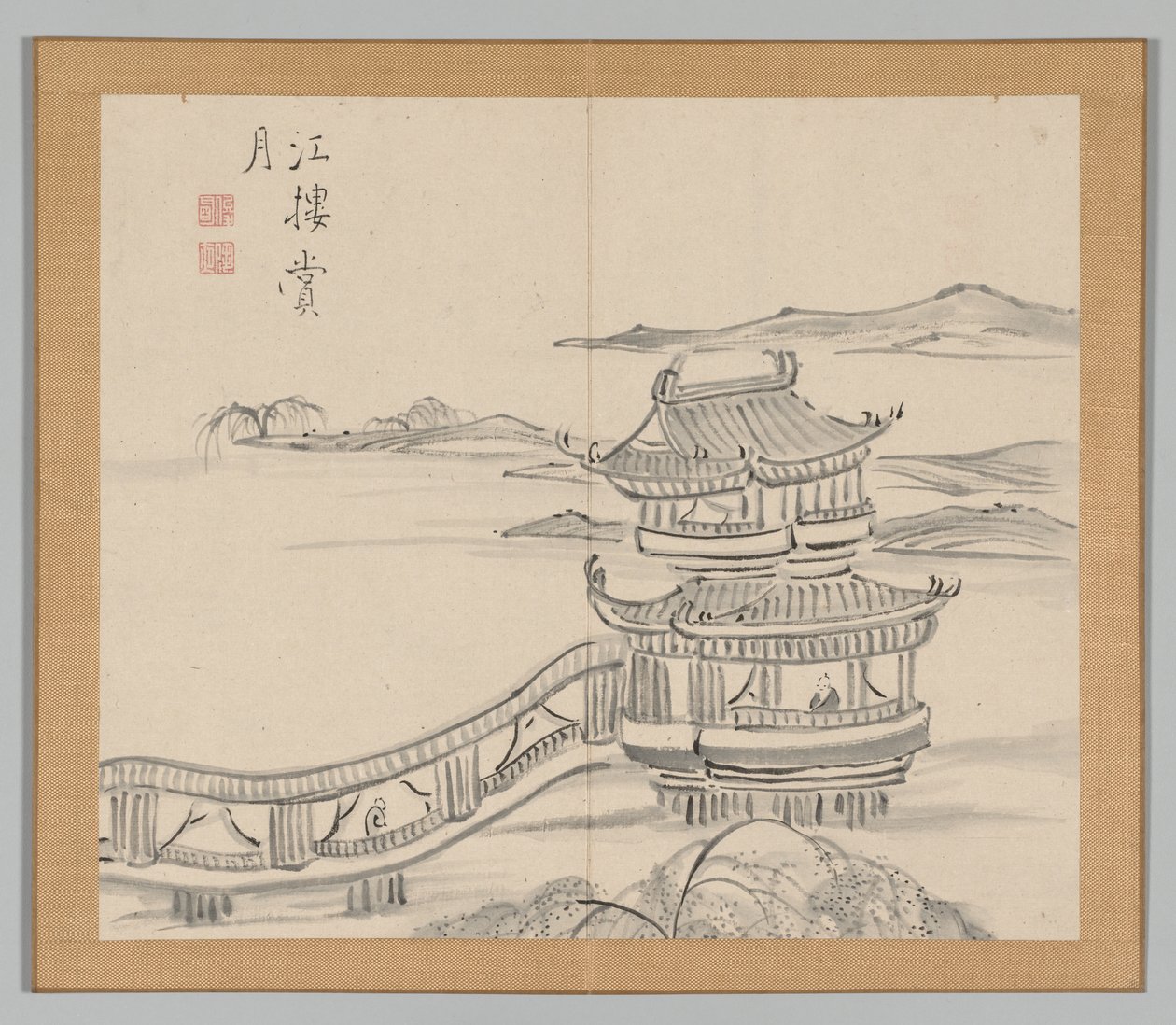Dubbel album van landschapsstudies naar Ikeno Taiga, Volume 2 blad 25 door Aoki Shukuya