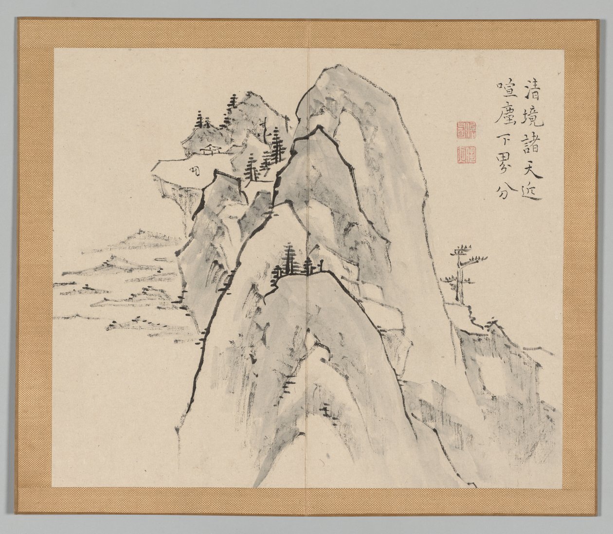 Dubbel album van landschapsstudies na Ikeno Taiga, Volume 2 blad 33 door Aoki Shukuya