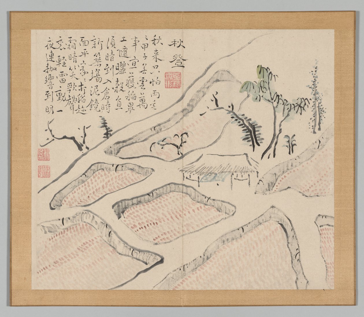 Dubbel album van landschapsstudies naar Ikeno Taiga, Volume 2 blad 35, 18e eeuw door Aoki Shukuya