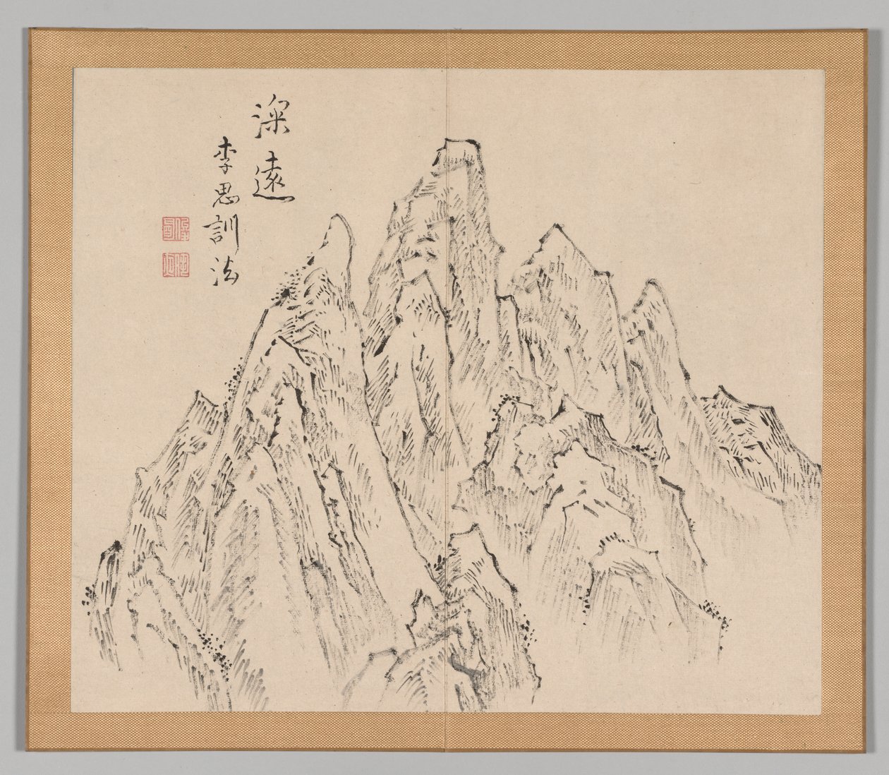 Dubbel album van landschapsstudies na Ikeno Taiga, Volume 2 blad 6, 18e eeuw door Aoki Shukuya