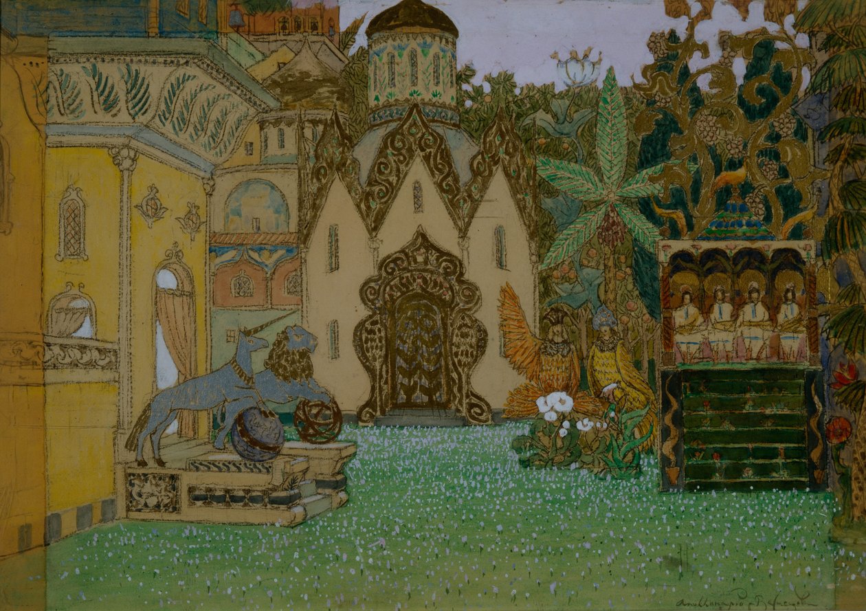 Toneelontwerp voor de opera De legende van de onzichtbare stad Kitezh en de maagd Fevronia door N. Rimsky-Korsakov, 1907 door Apollinari Mikhailovich Vasnetsov